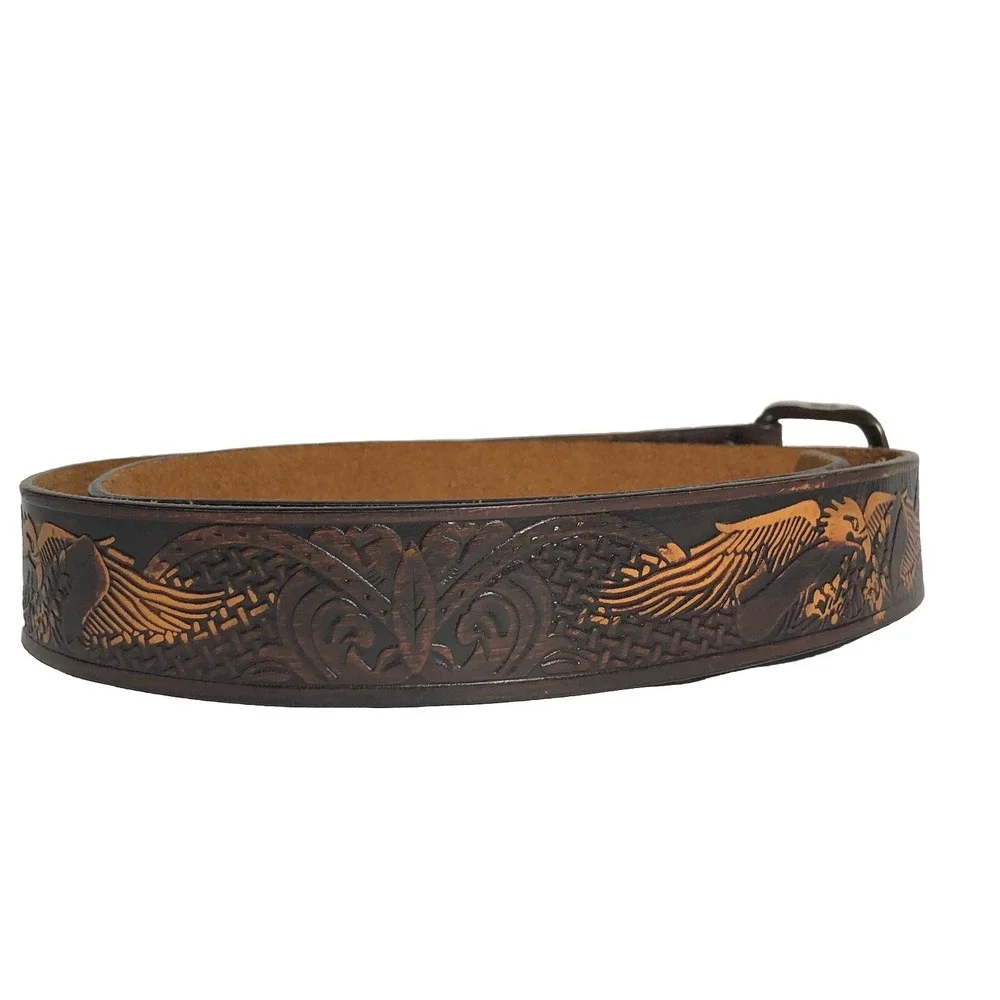 VTG Wrangler Belt Mens‎ 44 Tooled Genuine Leather American Bald Eagle Brown